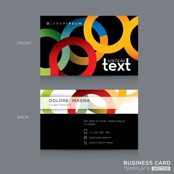 Cartões de visita Design com abstrato colorido círculo anel forma fundo — Vetor de Stock