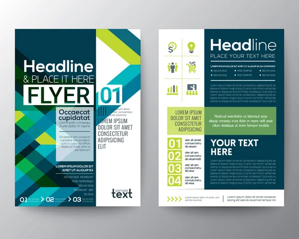 Zakelijke brochure folder lay-out ontwerpsjabloon met abstracte groene en blauwe geometrische lijn vorm achtergrond — Stockvector