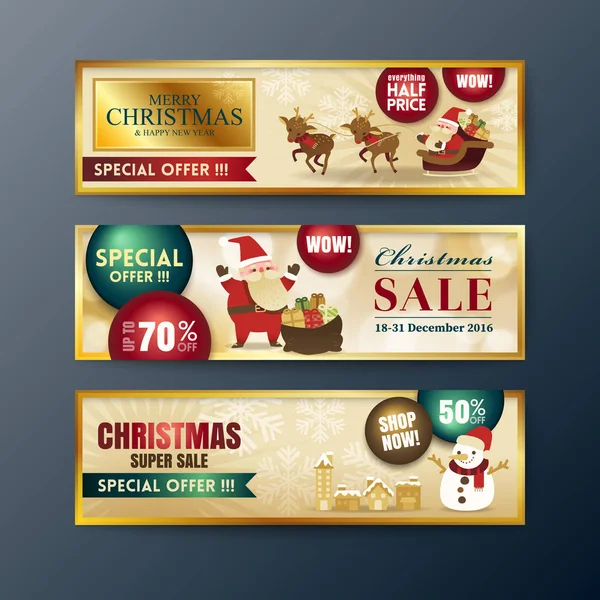 Arany karácsonyi eladó banner háttérszínnel — Stock Vector