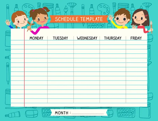 Zestaw szkolny plan harmonogram szablon notatki dla dzieci — Wektor stockowy