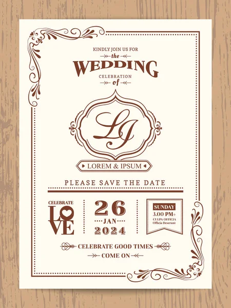 Tarjeta de invitación clásica de boda vintage — Vector de stock