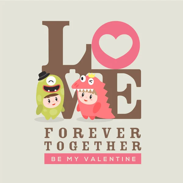 Schattige kinderen met liefde woord Valentijnsdag achtergrond — Stockvector
