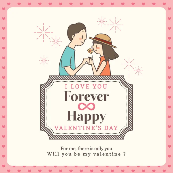 Valentine's day young couple cartoon illustration — Stock Vector