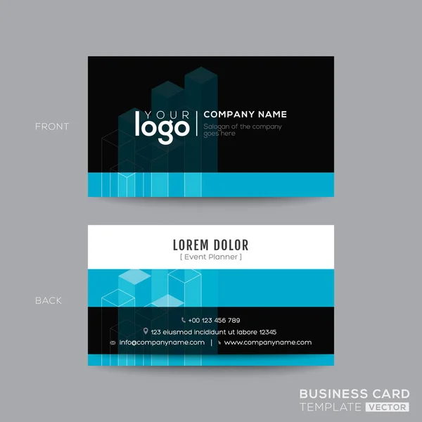 ブラックとアクアブルー モダンなビジネス カードのデザイン — ストックベクタ