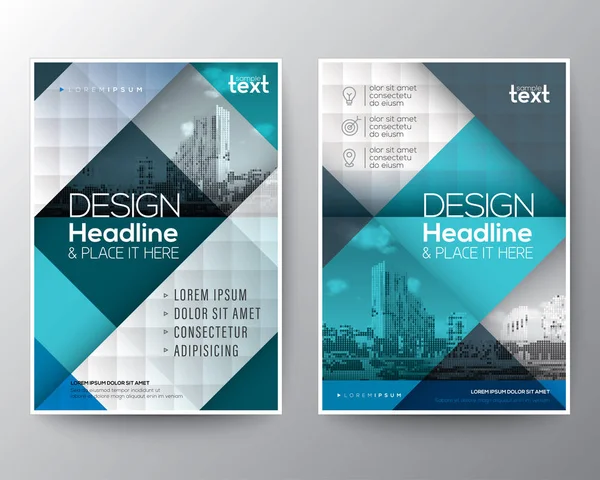蓝色和青色的小册子年度报告的封面海报海报设计布局 — 图库矢量图片