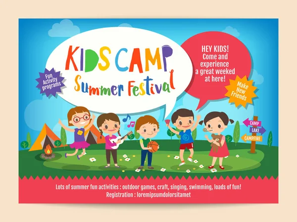 Camp d'été pour enfants affiche éducative flyer — Image vectorielle