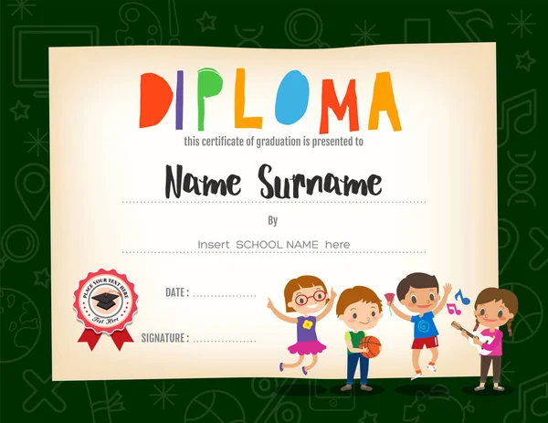 Templat desain latar belakang sertifikat School Kids Diploma - Stok Vektor