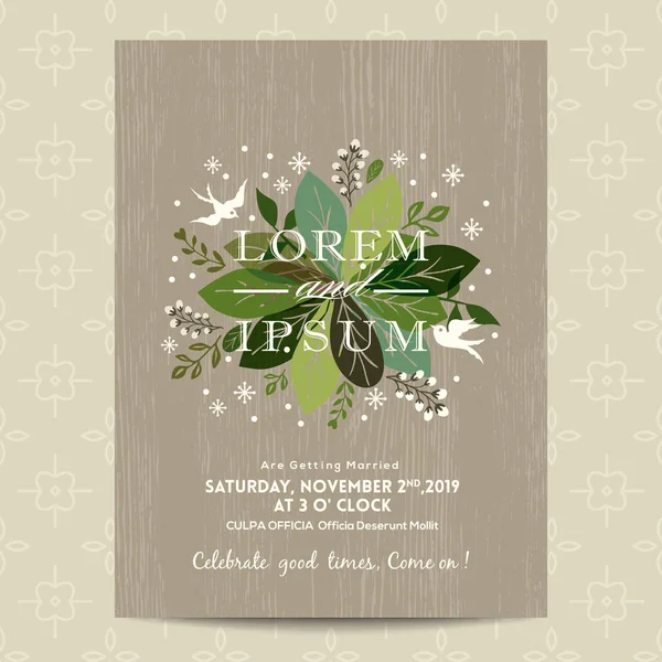 Cartão de casamento com fundo floral verde bonito —  Vetores de Stock