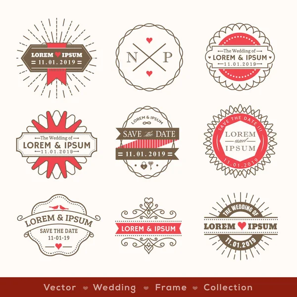 Retro modern hipster bröllop logo frame badge designelement — Stock vektor