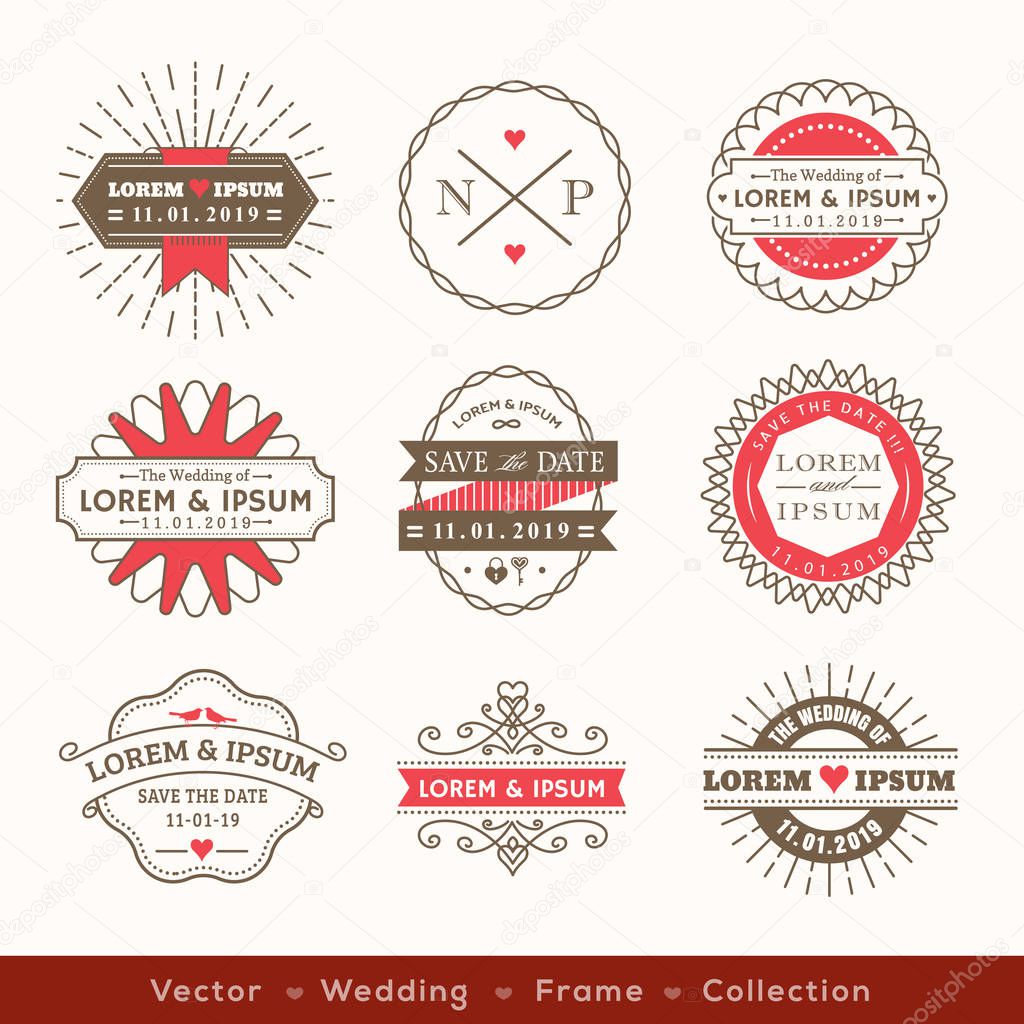 retro modern hipster wedding logo frame badge design element