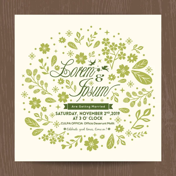 Tarjeta de boda con lindo fondo floral verde — Vector de stock