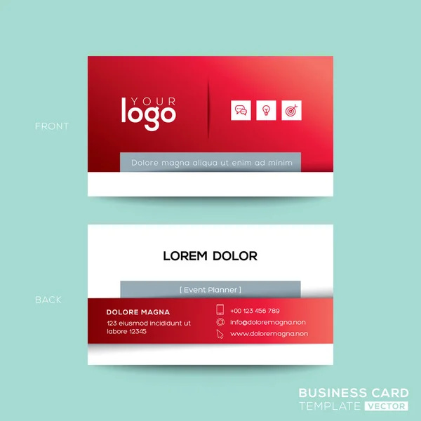 Sauberes und einfaches Design roter Visitenkarten — Stockvektor