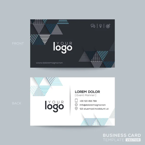 Kék és fekete háromszög modern business card tervezés — Stock Vector