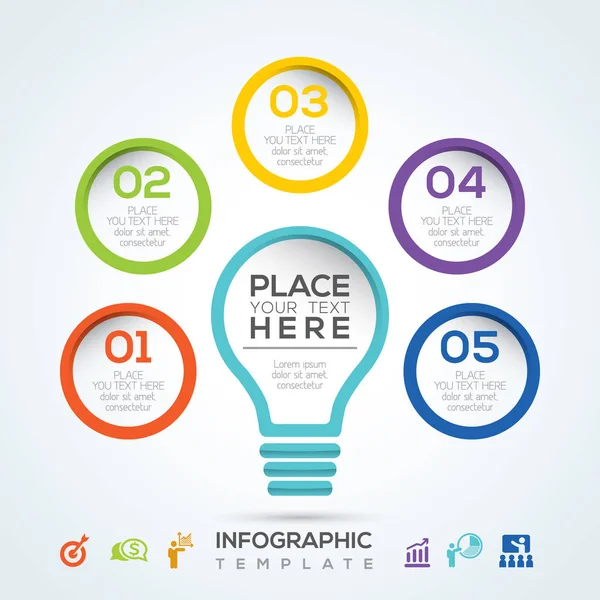 Fasi di presentazione schema infografico lampadina — Vettoriale Stock