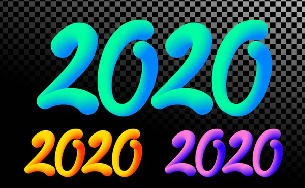 Número 2020. colorido gradiente de neón color diseño de texto 3D aislado . — Vector de stock