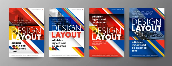 Set van creatieve grafische vormgeving lay-out. Typografie op diagonaal rooster met rode en blauwe achtergrond. — Stockvector