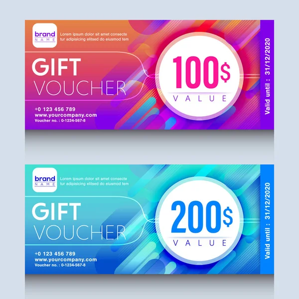 Levendige kleurrijke cadeaubon certificaat coupon ontwerp sjabloon — Stockvector