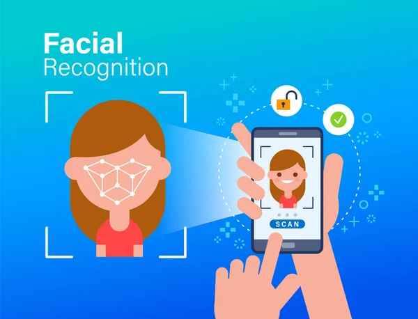 Identificação Facial Reconhecimento Facial Identificação Biométrica Verificação Pessoal Aplicativo Móvel — Vetor de Stock