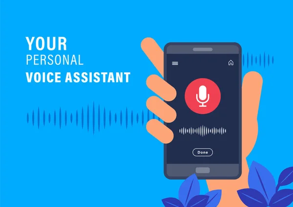 Assistant Personnel Concept Reconnaissance Vocale Smartphone Main Avec Application Assistant — Image vectorielle