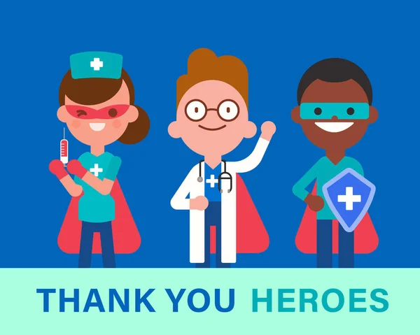 Спасибо Герои Команда Врачей Медсестер Медицинских Работников Костюме Супергероя Борьба Стоковая Иллюстрация