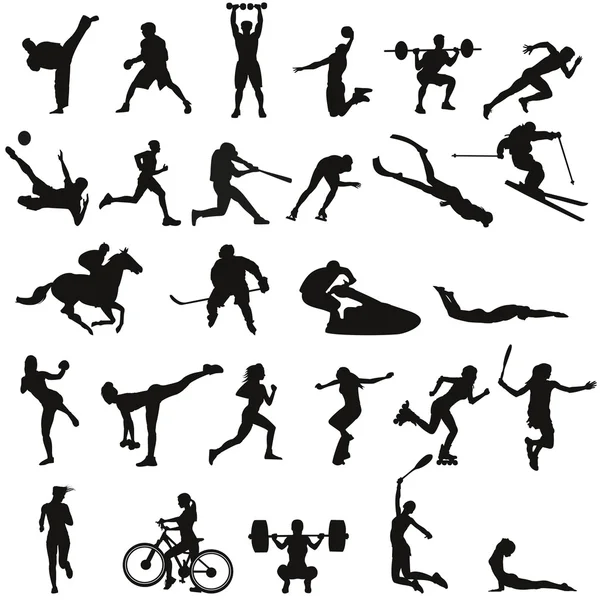 Ensemble de différentes silhouettes sportives — Image vectorielle