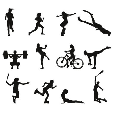  Vector silhouettes kızlar spor