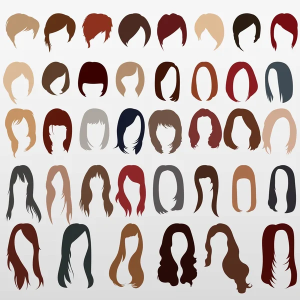 Conjunto de diferentes peinados y colores de cabello — Vector de stock