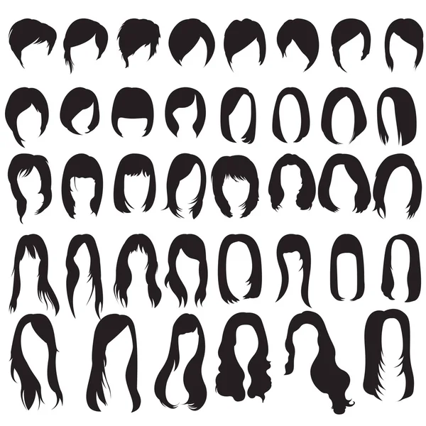 Conjunto de cortes de cabelo femininos e penteados —  Vetores de Stock