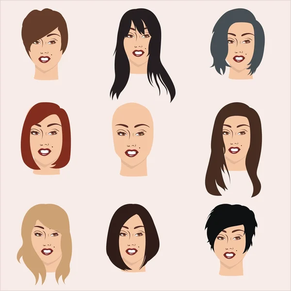 Vector collection of women's wigs — Stock Vector