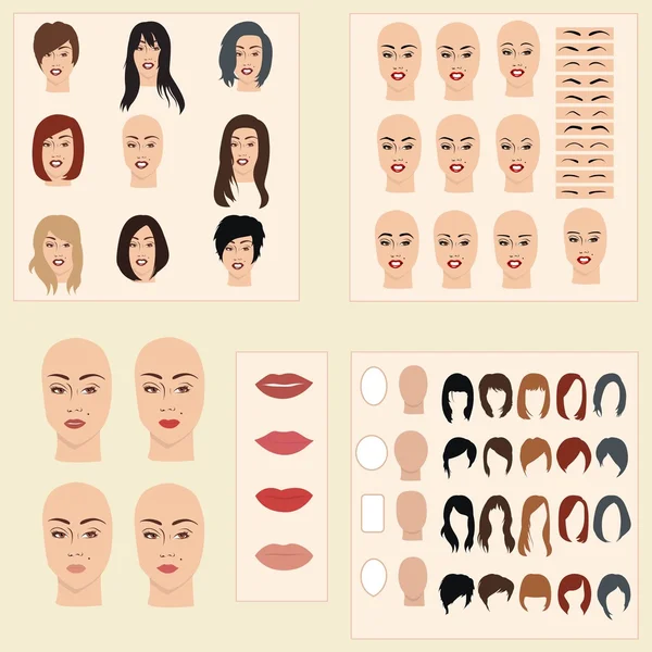 Collection of samples for changes in women's appearance — Stockový vektor