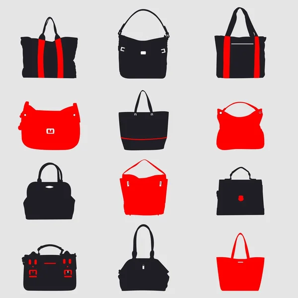 Set de bolsos rojos y negros — Vector de stock