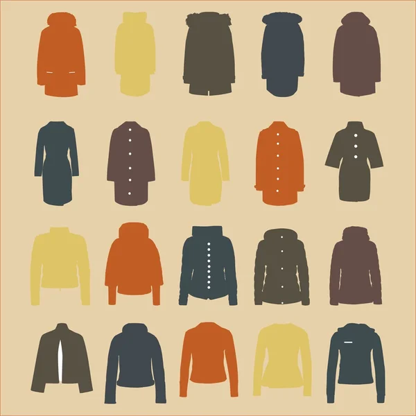 Un conjunto de chaquetas y abrigos de mujer de moda — Archivo Imágenes Vectoriales