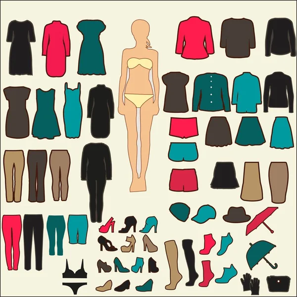 Conjunto vectorial de ropa de mujer con estilo — Vector de stock