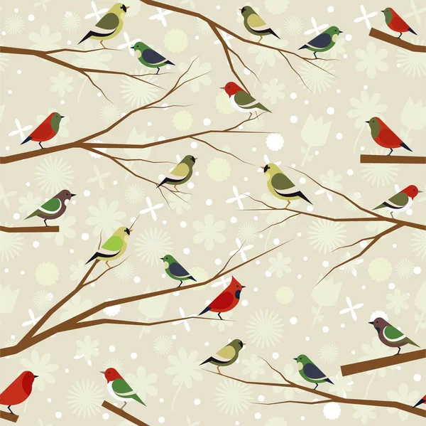 Vector seamless pattern of forest birds — Stock Vector