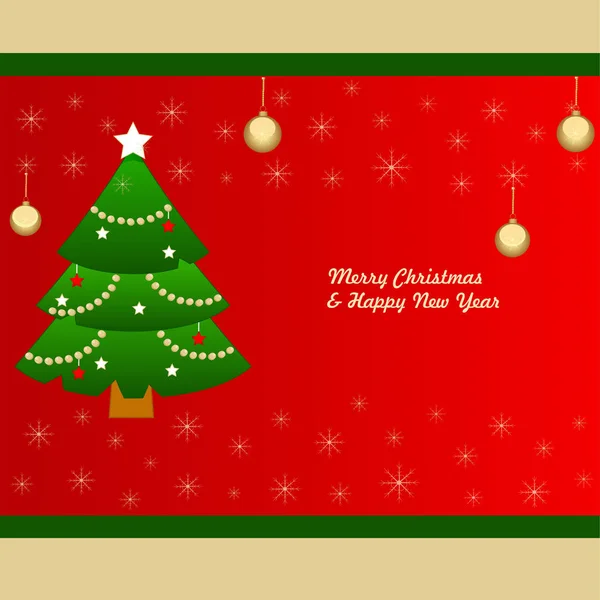 Kartki świąteczne z zielonym drzewem na czerwonym tle — Wektor stockowy