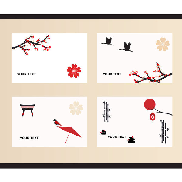 Vector set of greeting cards in the Japanese style