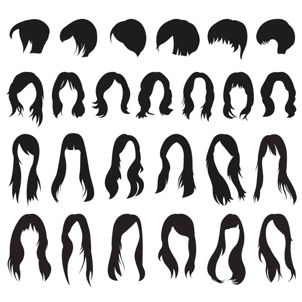 Conjunto de cortes de cabelo femininos e penteados —  Vetores de Stock