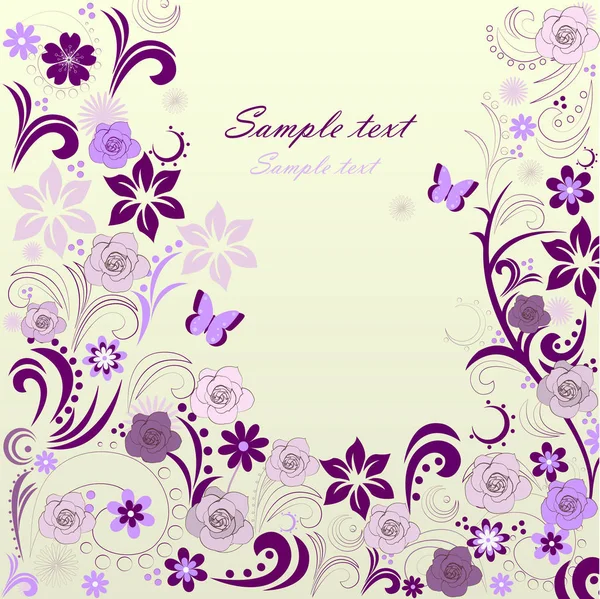 紫の花を持つベクトル グリーティング カード — ストックベクタ