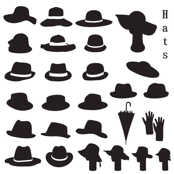 Raccolta di cappelli e copricapo — Vettoriale Stock