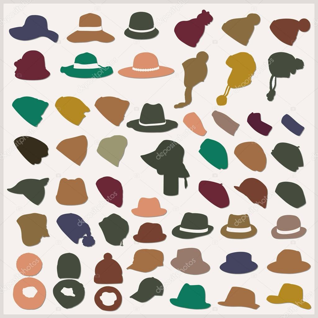      A set of hats in different color shades 