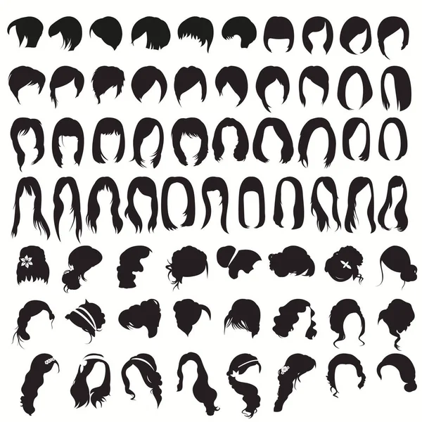 Um grande conjunto de penteados femininos e cortes de cabelo —  Vetores de Stock