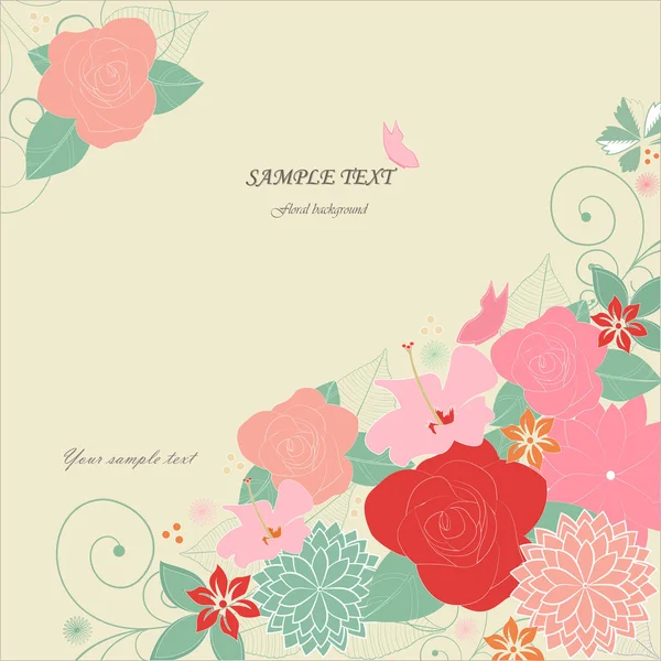 穏やかな色で花のベクトル カード — ストックベクタ