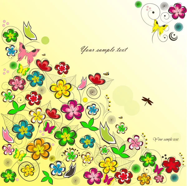 Διάνυσμα πολύχρωμο κάρτα με λουλούδια — Διανυσματικό Αρχείο