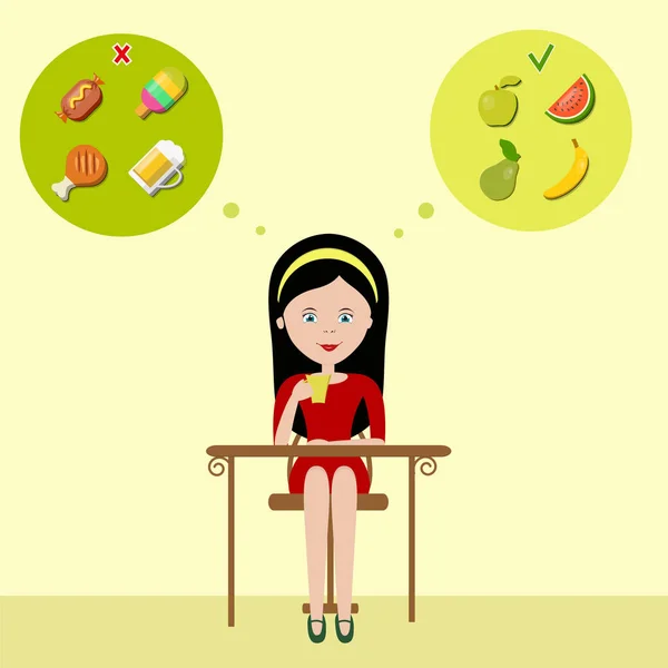 Vector girl pense à la nourriture — Image vectorielle
