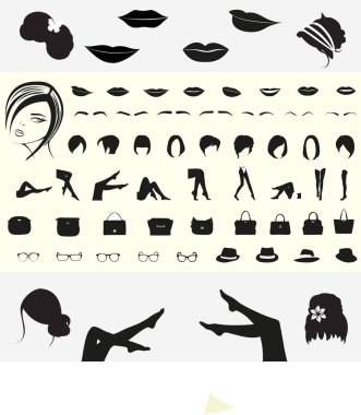 Vector silhouettes ve moda Temalar simgeler kümesi