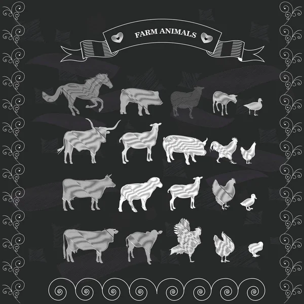 Фермерські тварини, намальовані на дошці — стоковий вектор