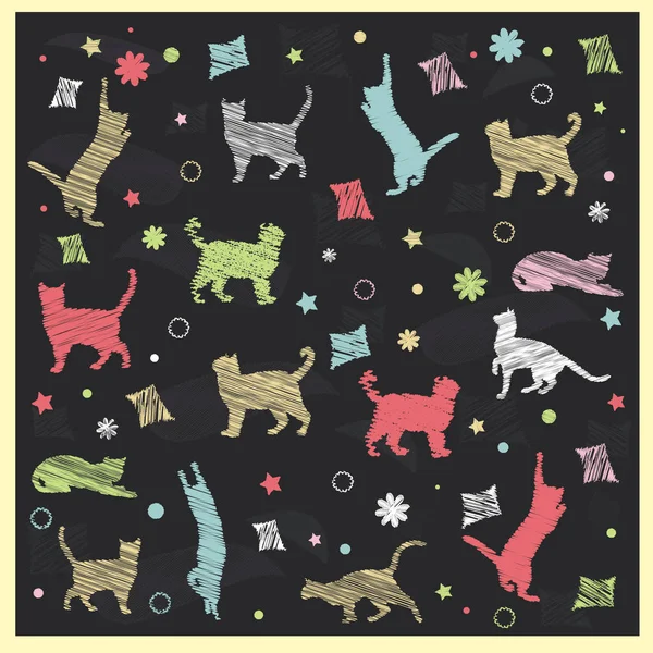 Wektor rysowane kredą kolorowe koty — Wektor stockowy