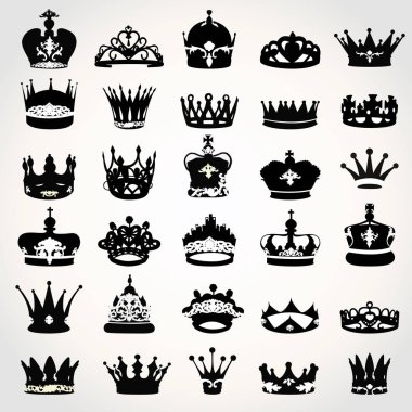Set of vector crowns with decorations  clipart
