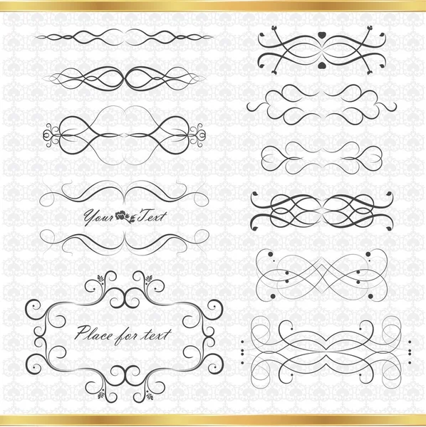 Set of vintage elements with gold ribbon — Stock Vector