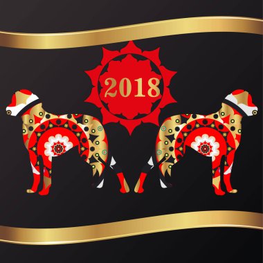 Vektör Noel kartı ile köpek siyah arka plan üzerine 